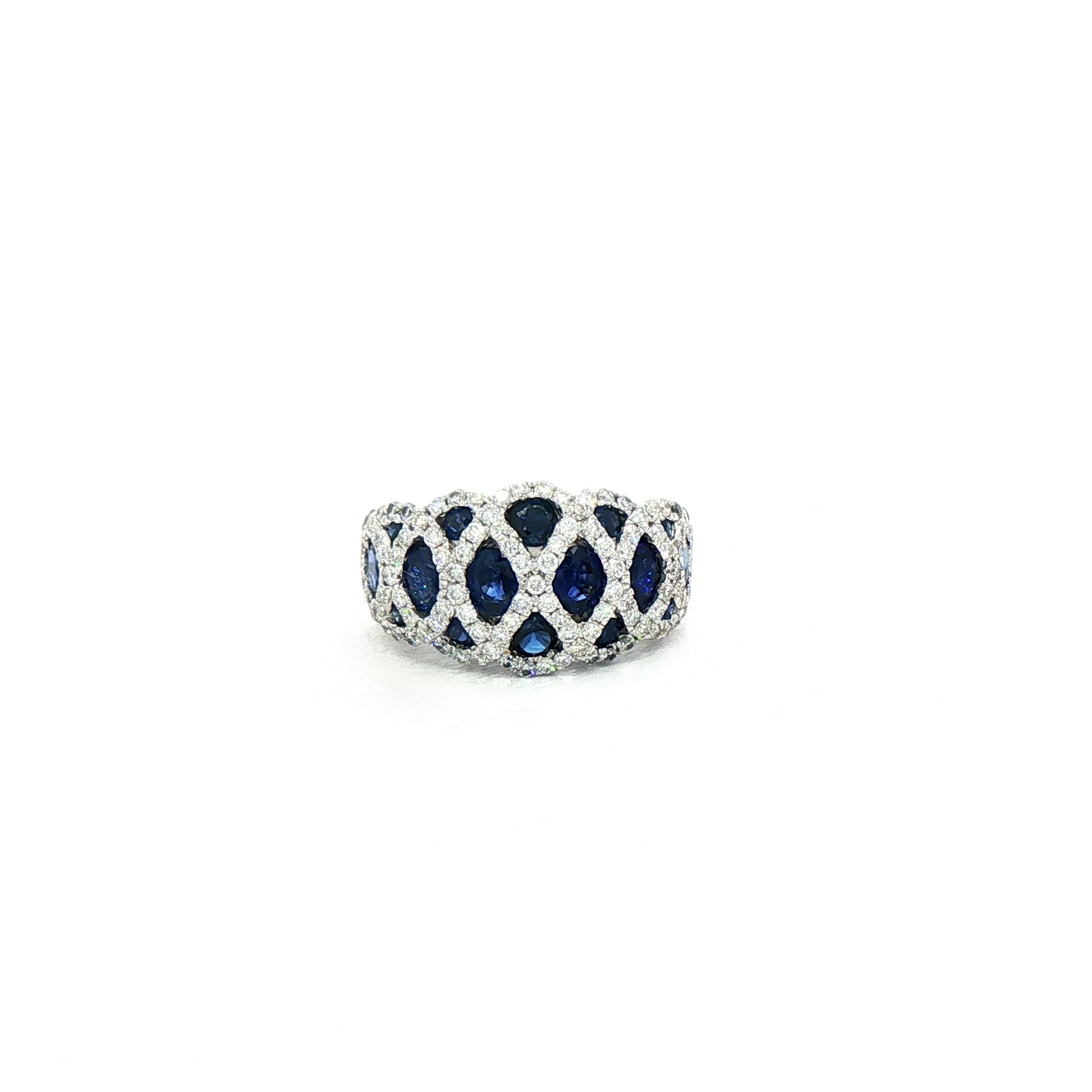 2.19ct Sapphire & 0.84ct Natural Diamond Lattice Cocktail Ring in 18ct White Gold