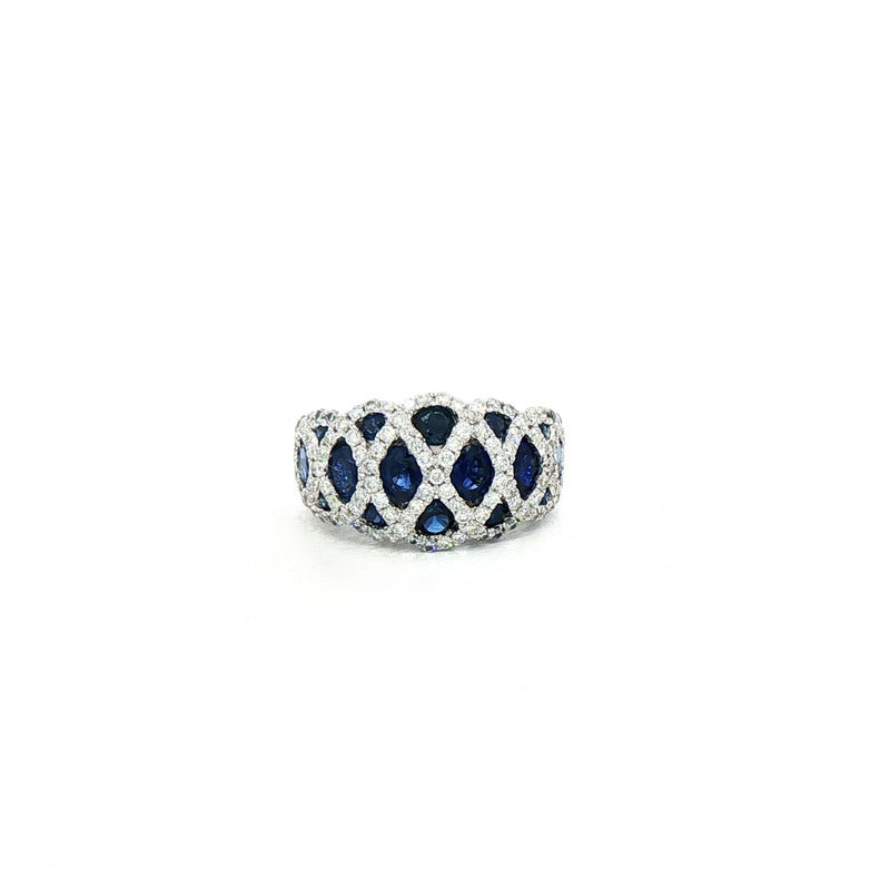 2.19ct Sapphire & 0.84ct Natural Diamond Lattice Cocktail Ring in 18ct White Gold