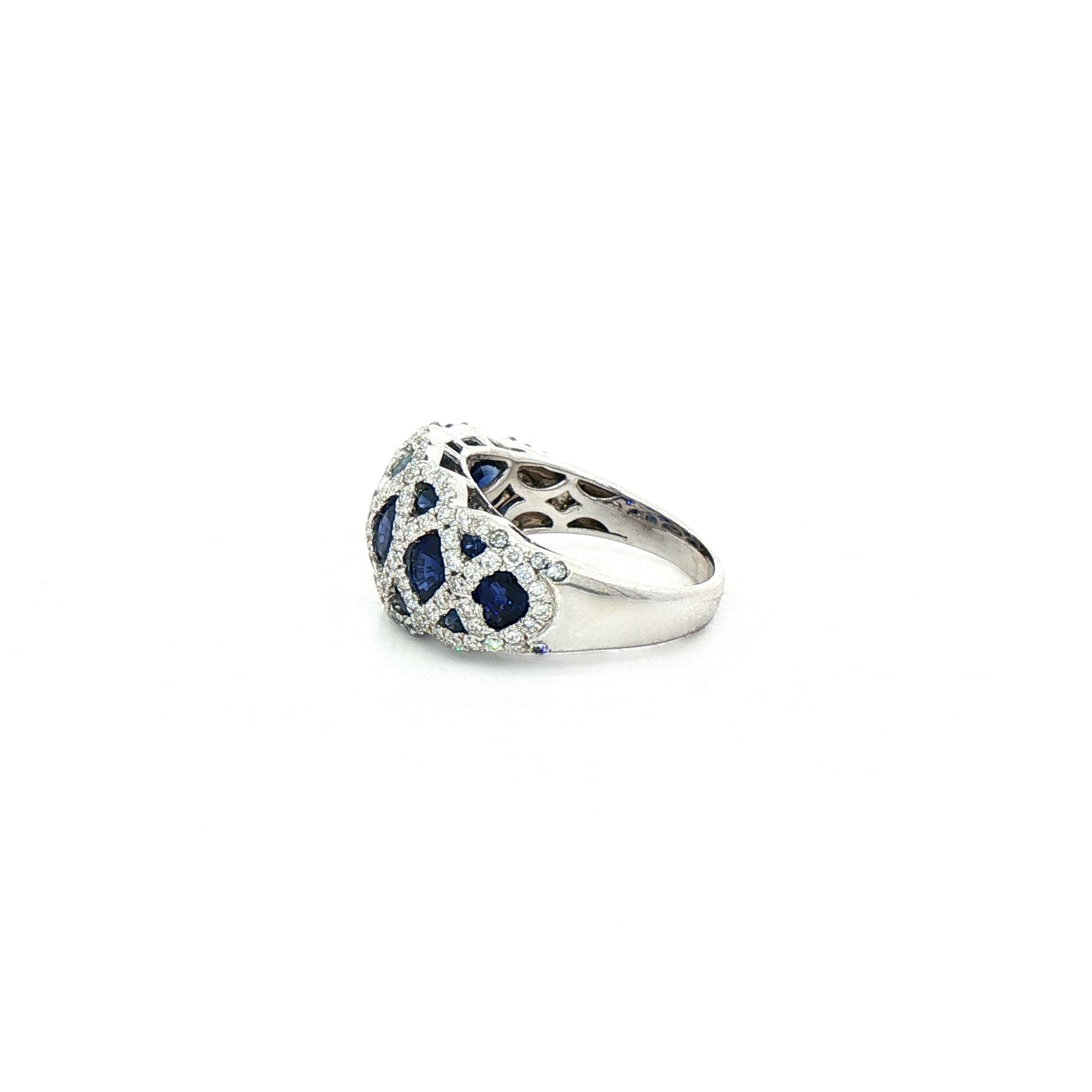 2.19ct Sapphire & 0.84ct Natural Diamond Lattice Cocktail Ring in 18ct White Gold