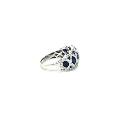 2.19ct Sapphire & 0.84ct Natural Diamond Lattice Cocktail Ring in 18ct White Gold
