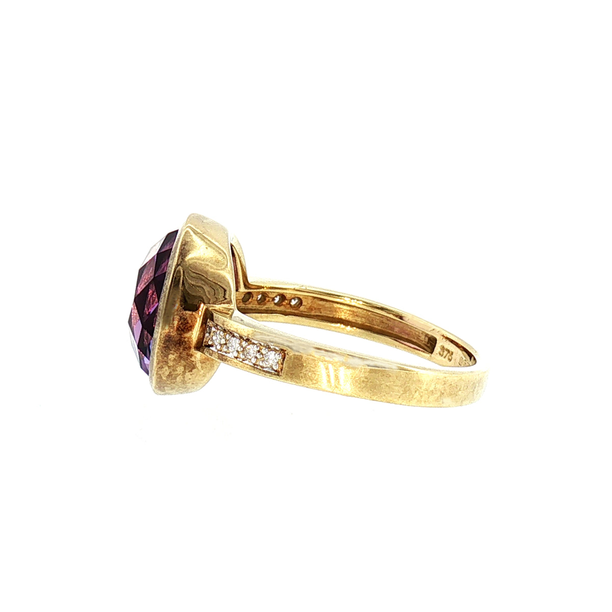 Amythyst Natural Diamond Dress Ring in 9ct Yellow Gold