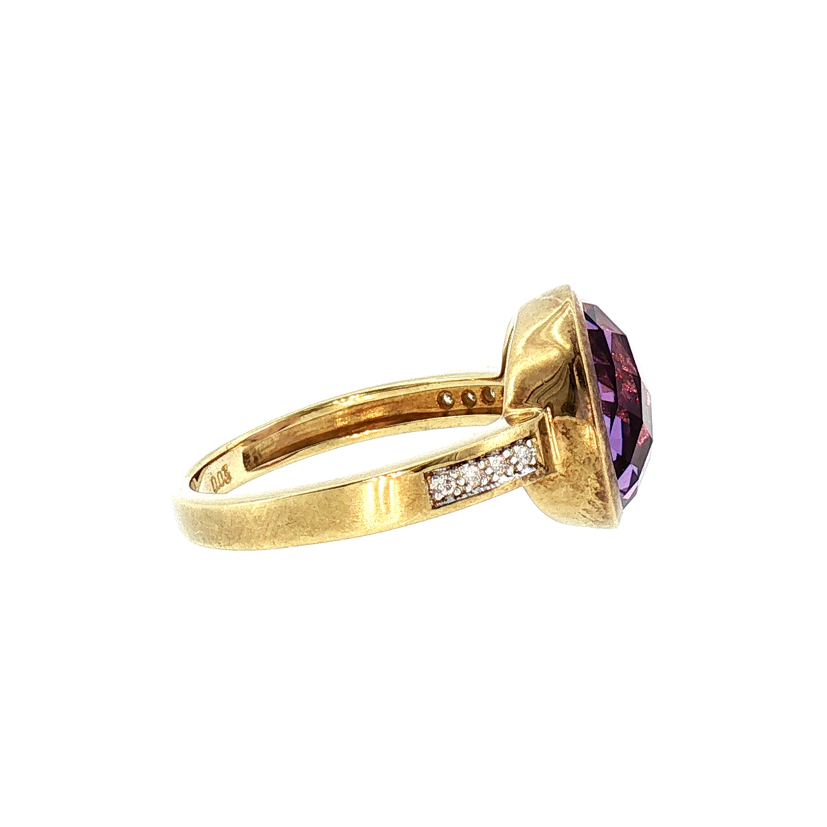 Amythyst Natural Diamond Dress Ring in 9ct Yellow Gold
