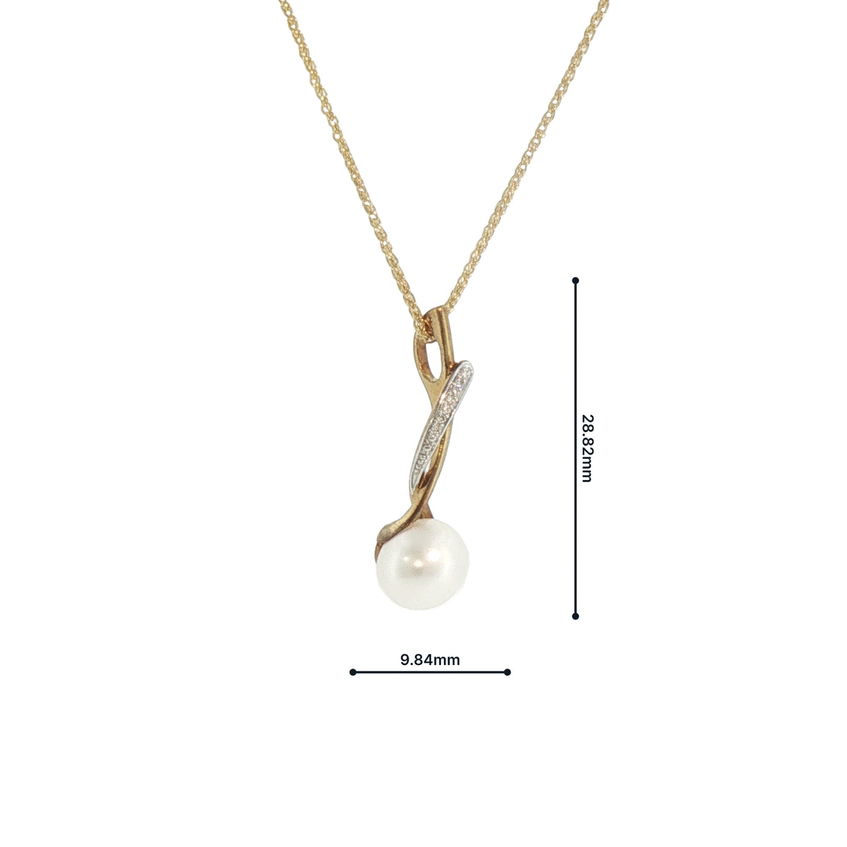 Pearl and Natural Diamond Drop Pendant in 9ct Yellow Gold