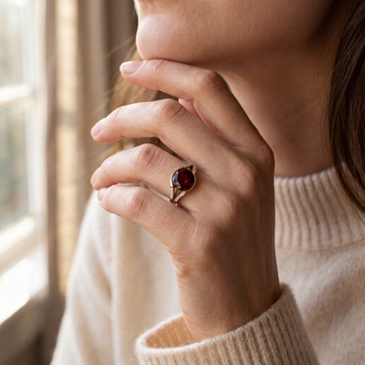 Garnet Natural Diamond Dress Ring in 9ct Yellow Gold