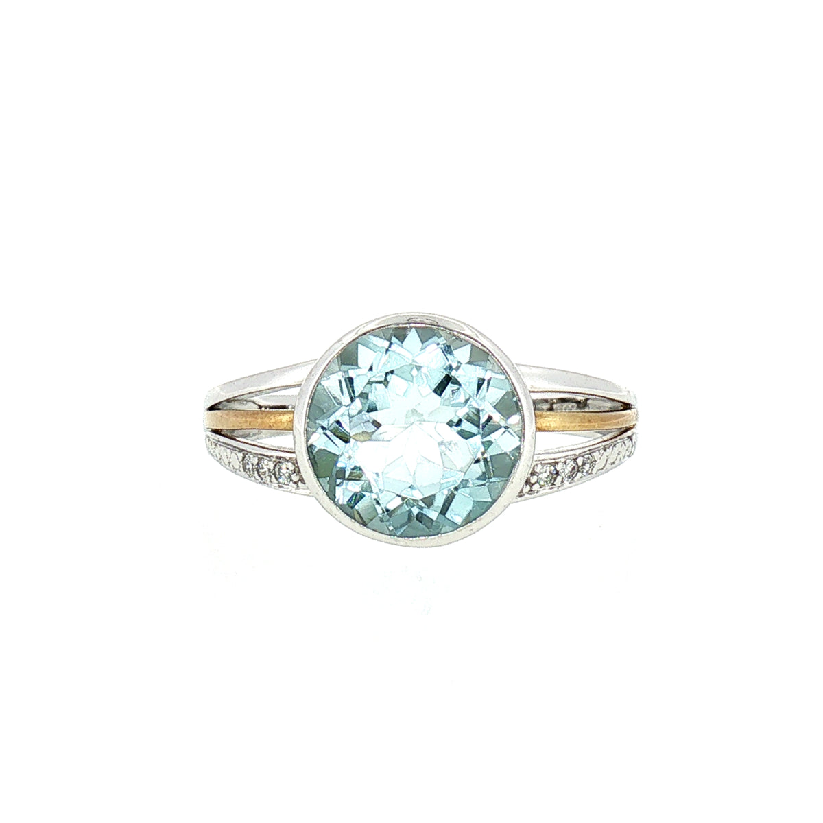 Blue Topaz Natural Diamond Dress Ring in 9ct White and Yellow Gold