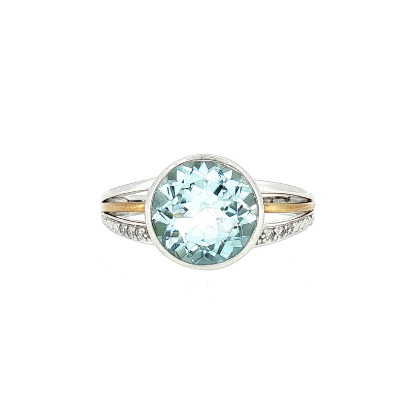 Blue Topaz Natural Diamond Dress Ring in 9ct White and Yellow Gold