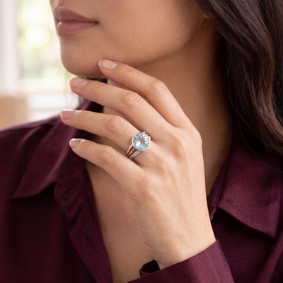 Blue Topaz Natural Diamond Dress Ring in 9ct White and Yellow Gold