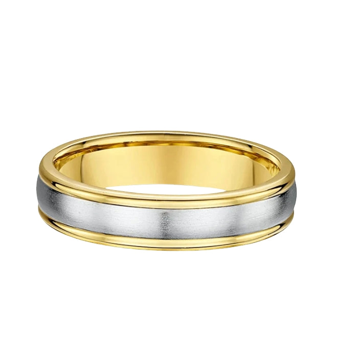 5mm Two Tone Gents Satin & Polished Wedding Band In 9ct Gold