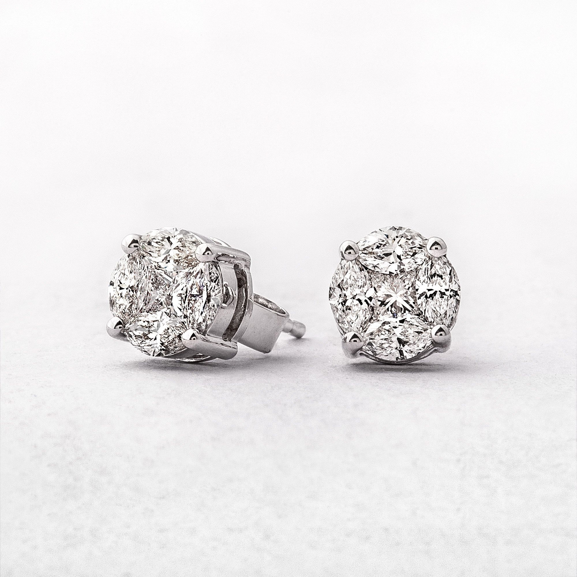 1.00ct Diamond 7mm Round Invisible Set Stud Earrings in 18ct White Gold