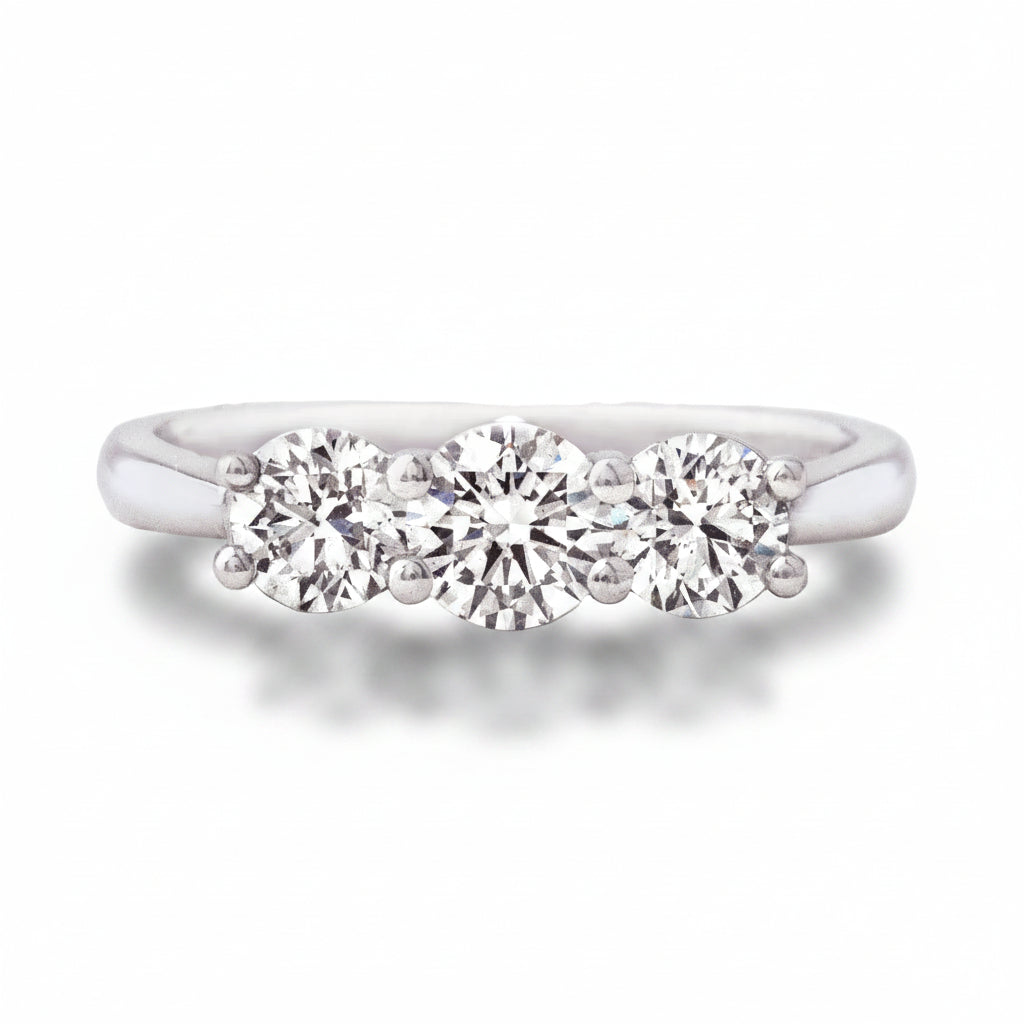 1.00ct F SI1 GIA Certified Round Natural Diamond Platinum Three Stone Ring