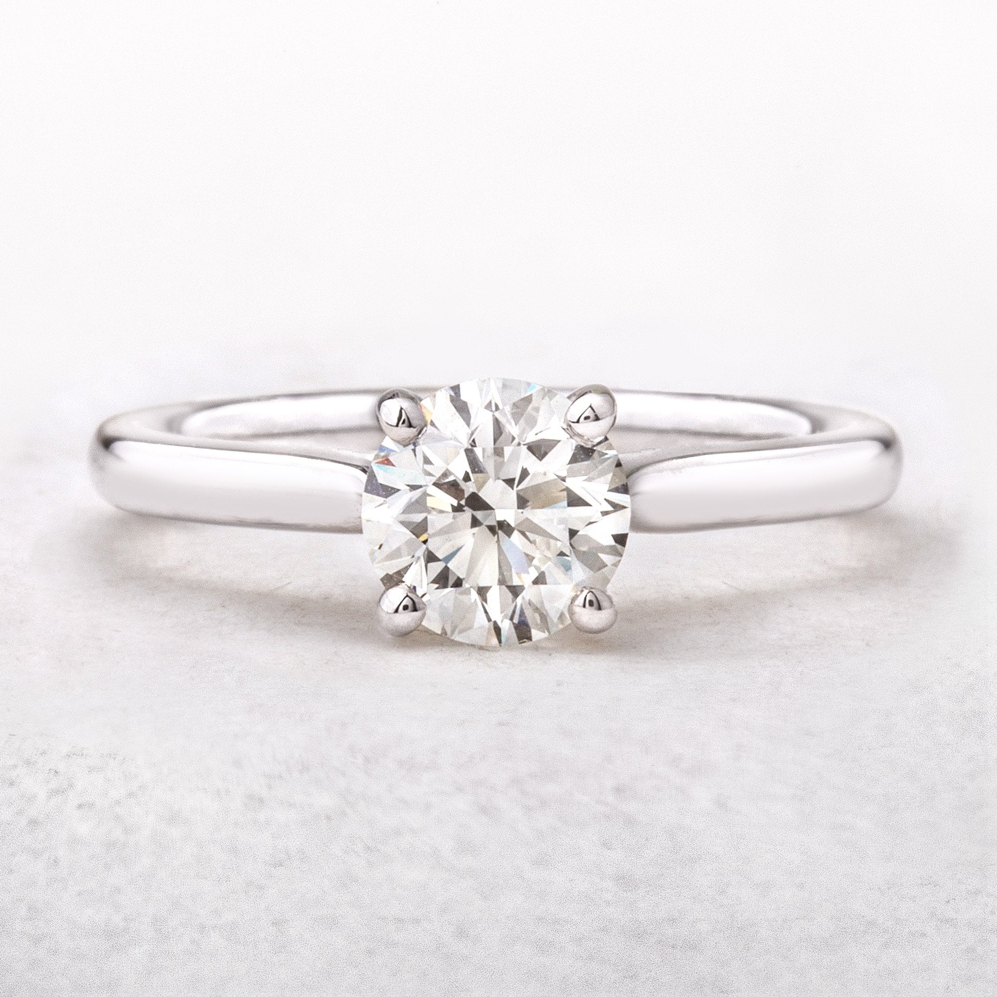 1.00ct F VS2 GIA Certified Round Natural Diamond Solitaire 18ct White Gold Engagement Ring