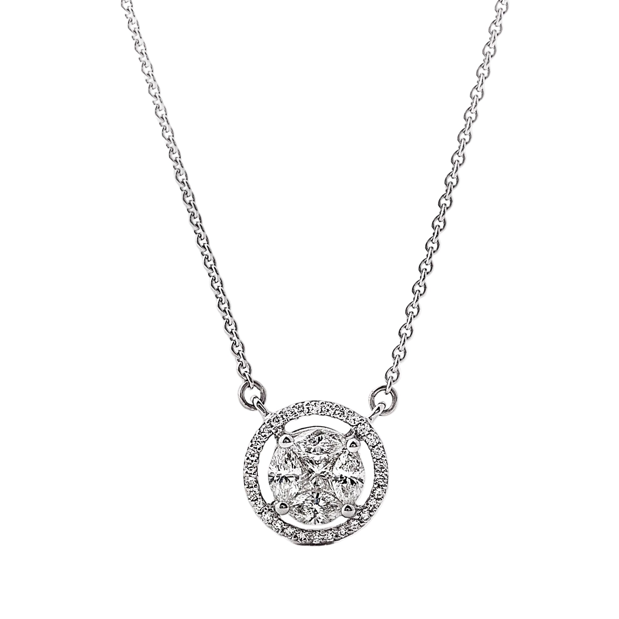1.00ct Natural DiamondInvisible Set Halo Pendant in 18ct White Gold