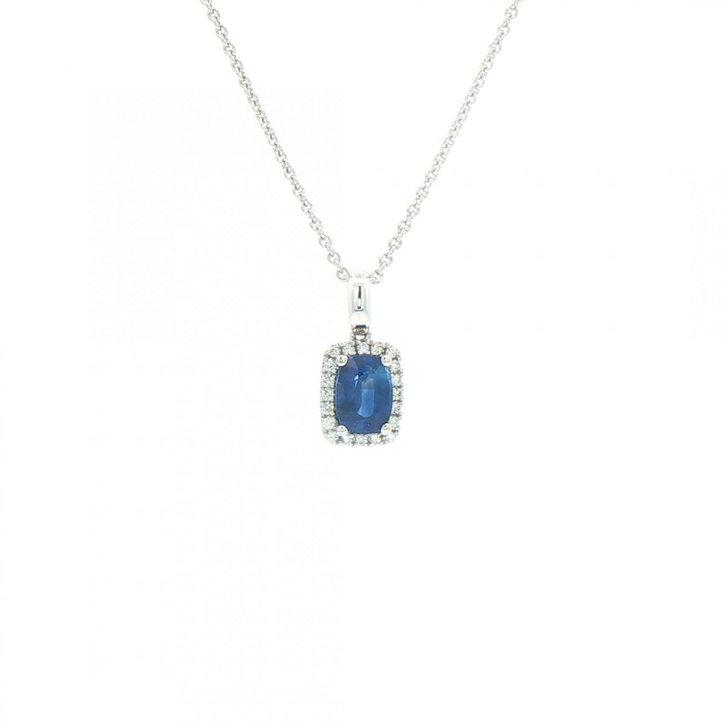 1.01ct Cush Sapphire and 0.09ct Natural Diamond Pendant in 18ct White Gold