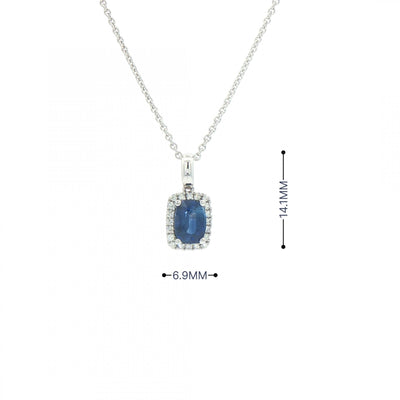 1.01ct Cush Sapphire and 0.09ct Natural Diamond Pendant in 18ct White Gold
