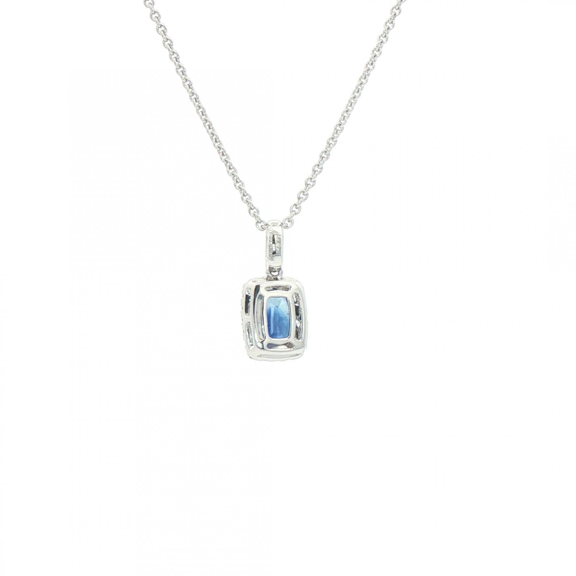 1.01ct Cush Sapphire and 0.09ct Natural Diamond Pendant in 18ct White Gold