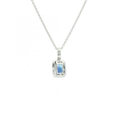 1.01ct Cush Sapphire and 0.09ct Natural Diamond Pendant in 18ct White Gold