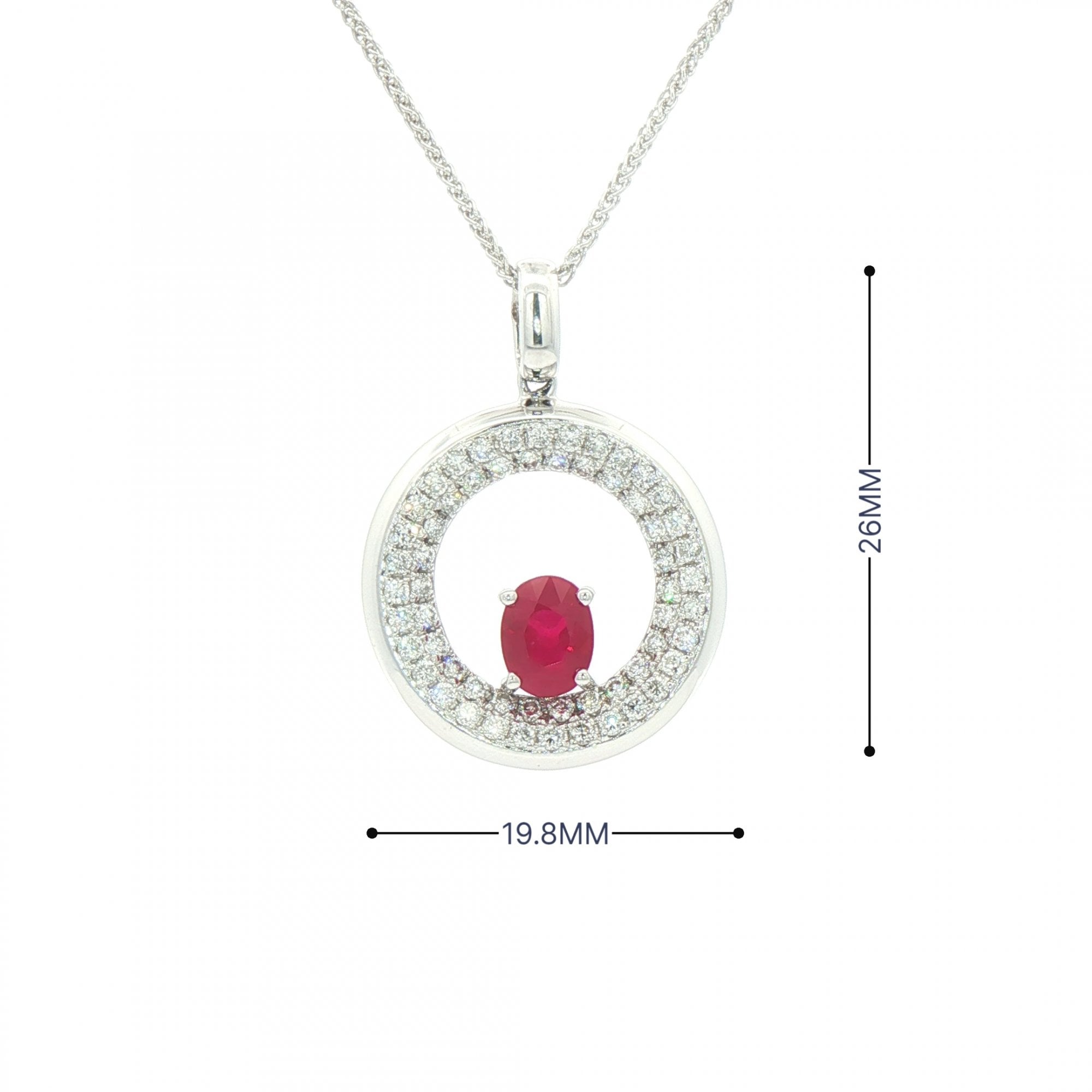 1.02ct Oval Ruby & 0.68ct Natural Diamond Cluster Open Circular Pendant in 18ct White Gold