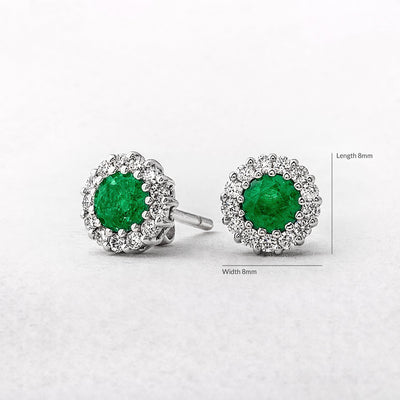 1.03ct Emerald & 0.41ct Natural Diamond Cluster Stud Earrings in 18ct White Gold