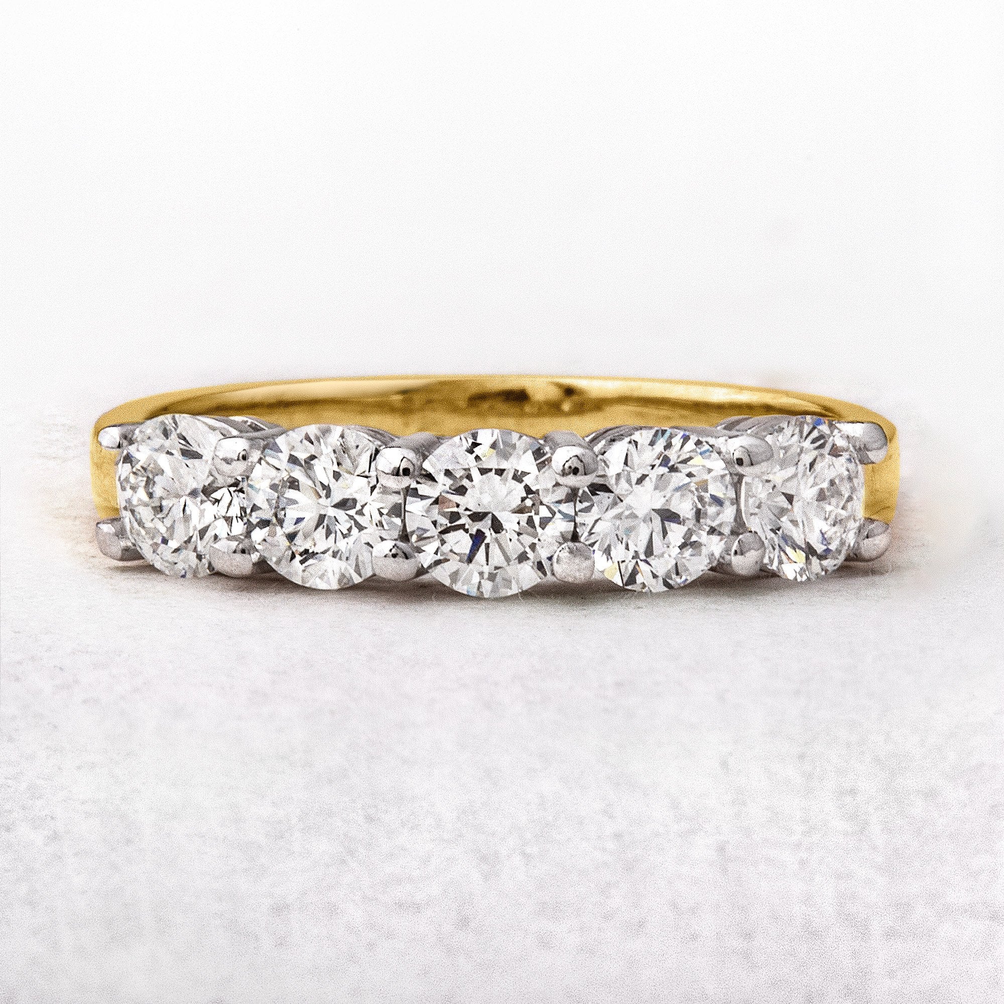 1.04ct F VS2 Round Natural Diamond 18ct Yellow Gold Five Stone Ring