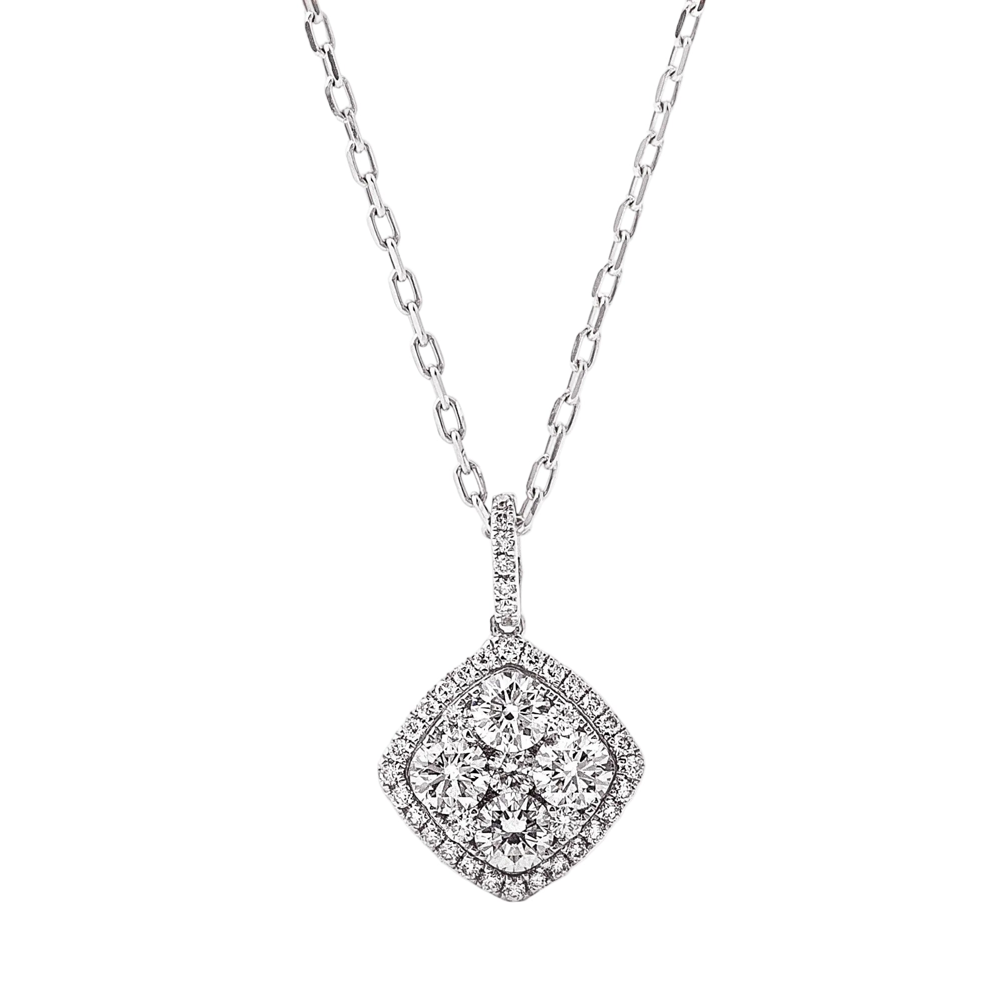 1.04ct Natural Diamonds F VS Invisible Set Cluster Pendant in 18ct White Gold
