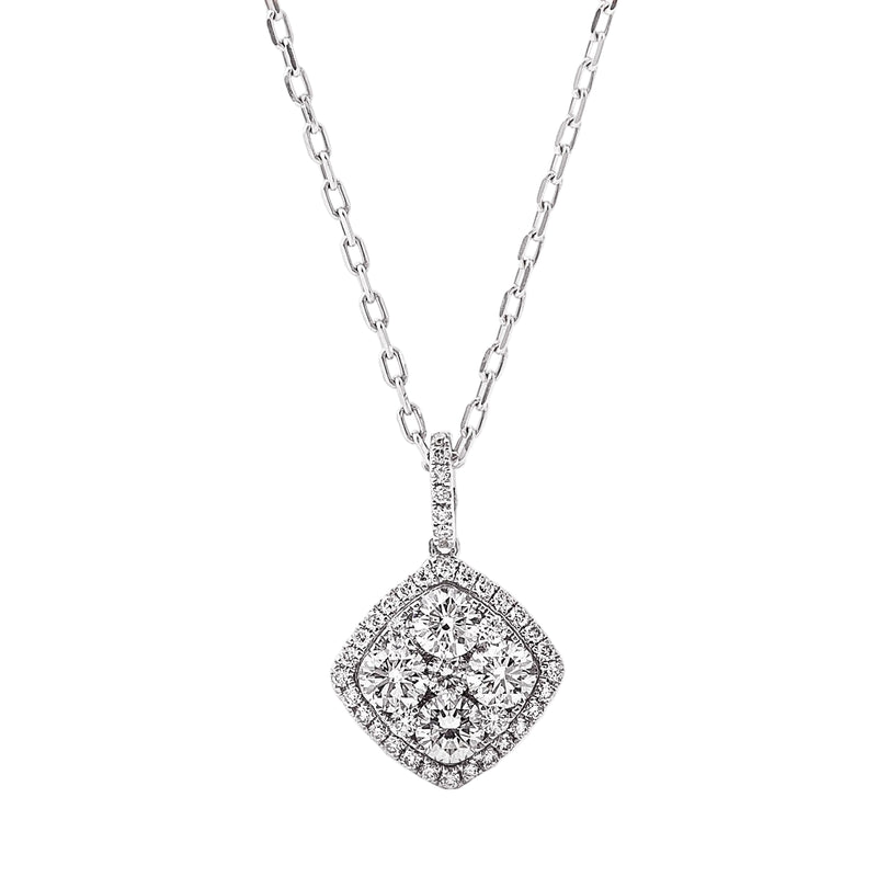 1.04ct Natural Diamonds F VS Invisible Set Cluster Pendant in 18ct White Gold