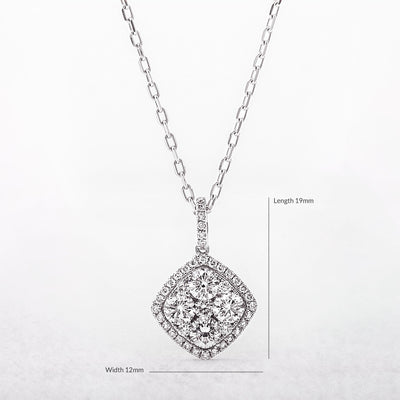 1.04ct Natural Diamonds F VS Invisible Set Cluster Pendant in 18ct White Gold