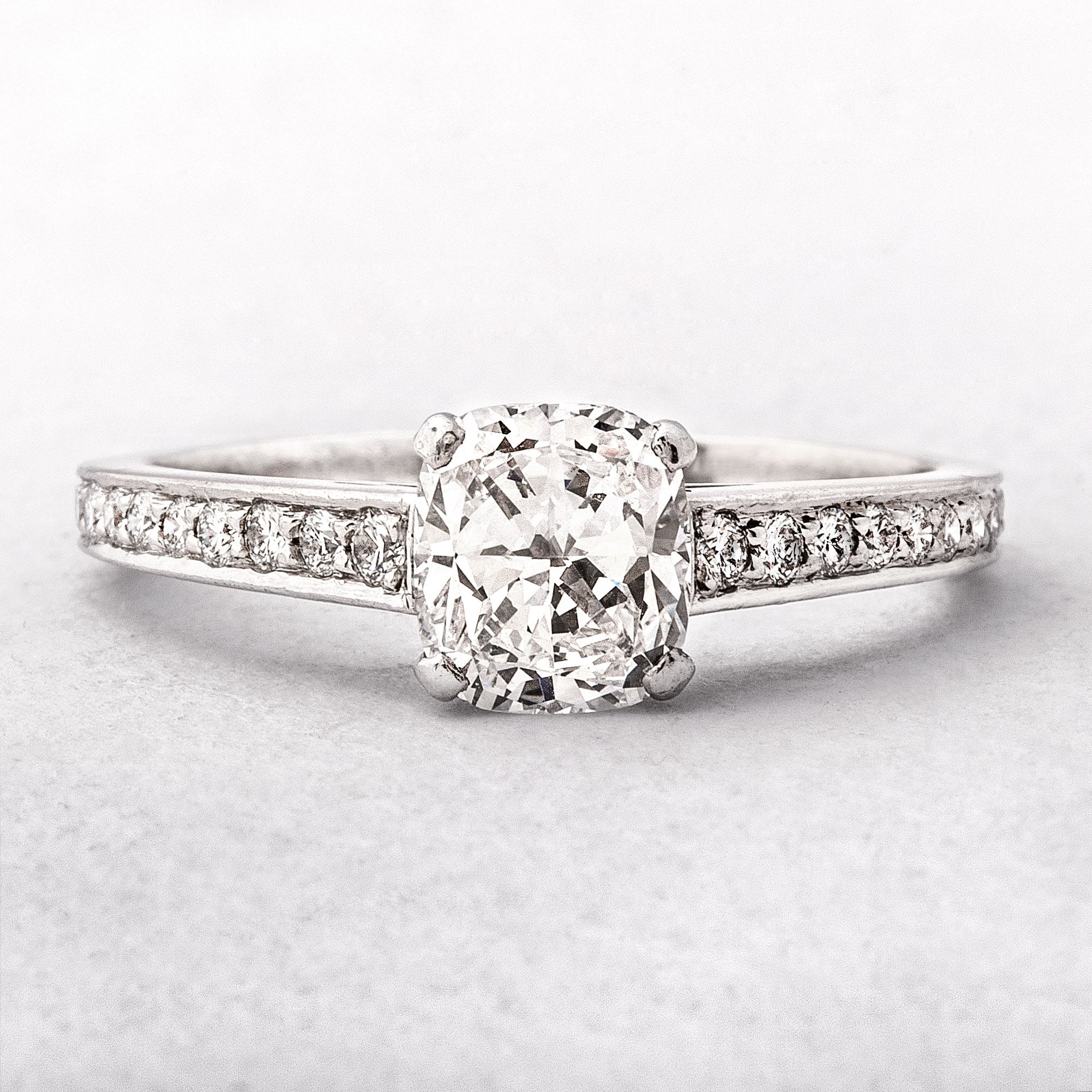 1.04ct Platinum Natural Cushion Cut Diamond Solitaire Engagement Ring