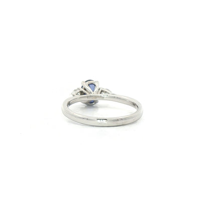 1.05ct Oval Sapphire & Natural Diamond 0.20ct with Pear Side Diamonds in 18ct White Gold
