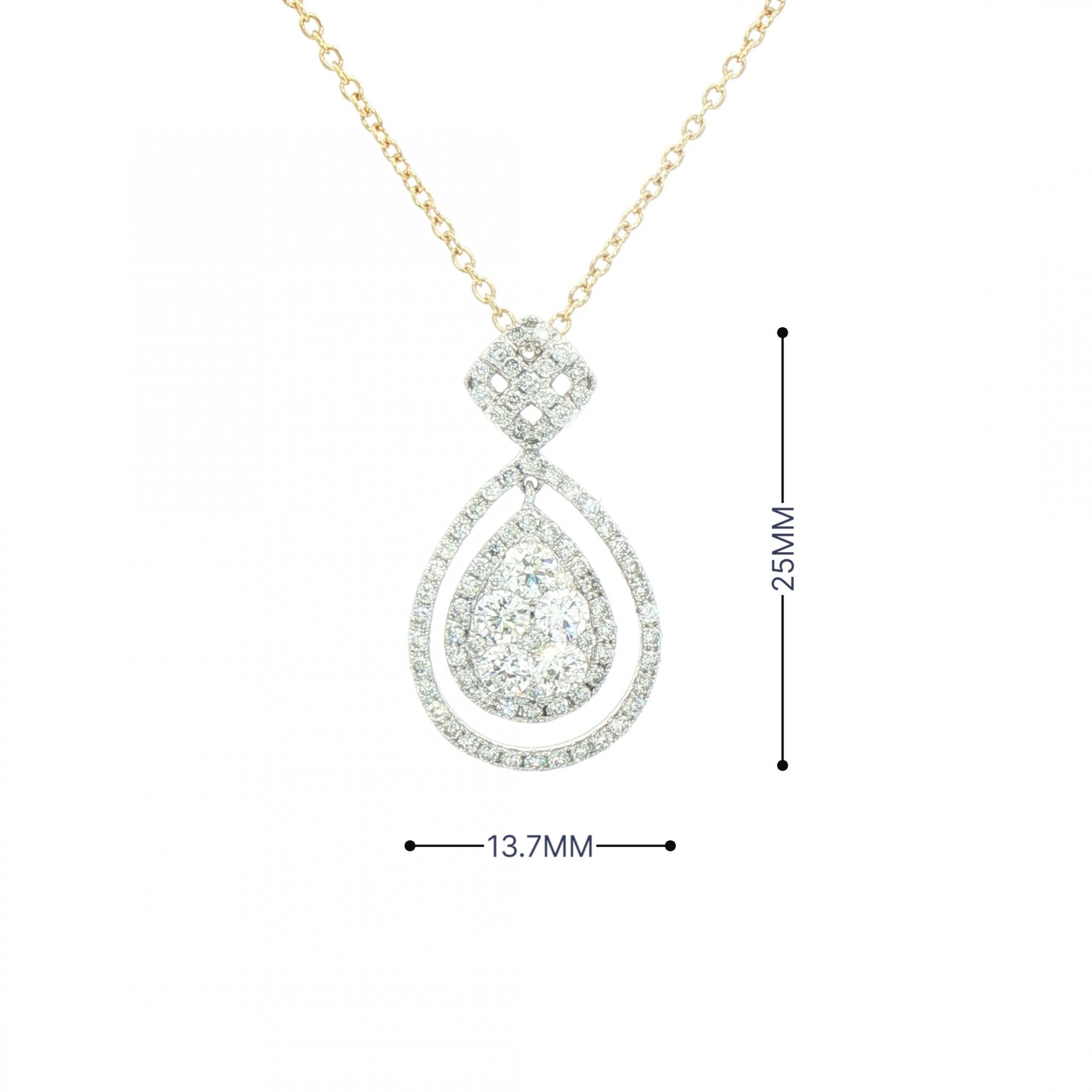 1.06ct Natural Diamond Multistone Pear Shape Pendant in 18cy White Gold