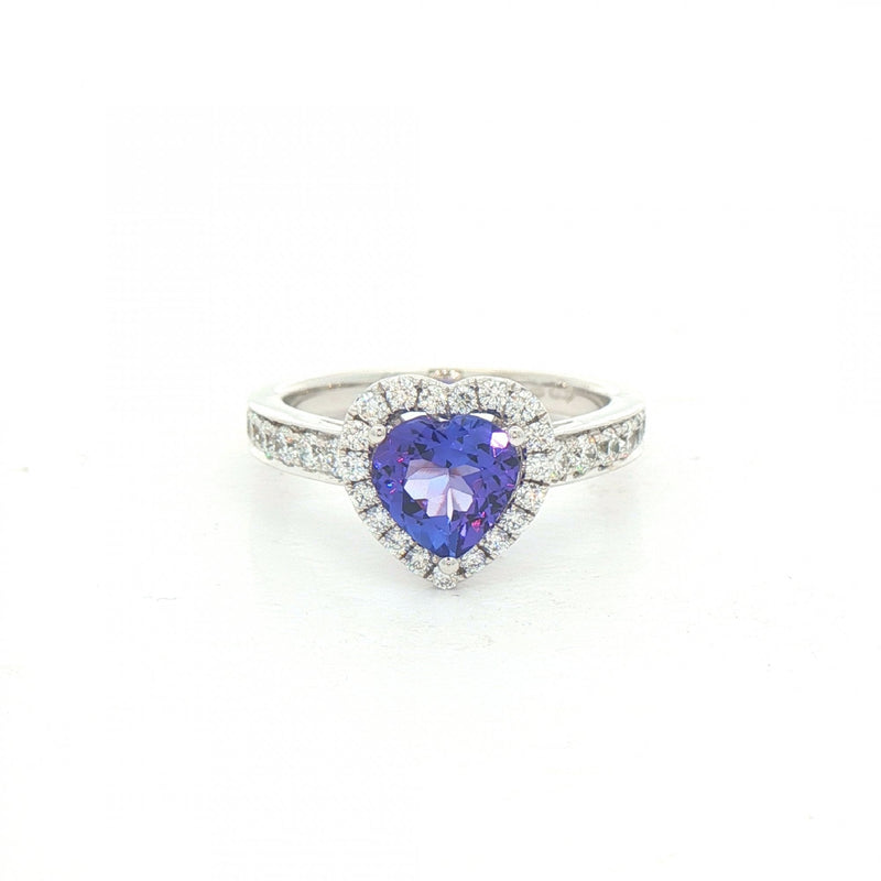 1.10ct Fancy Cut Tanzanite & Natural Diamond 0.58ct Halo With Shoulders in 18ct White Gold