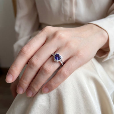1.10ct Fancy Cut Tanzanite & Natural Diamond 0.58ct Halo With Shoulders in 18ct White Gold