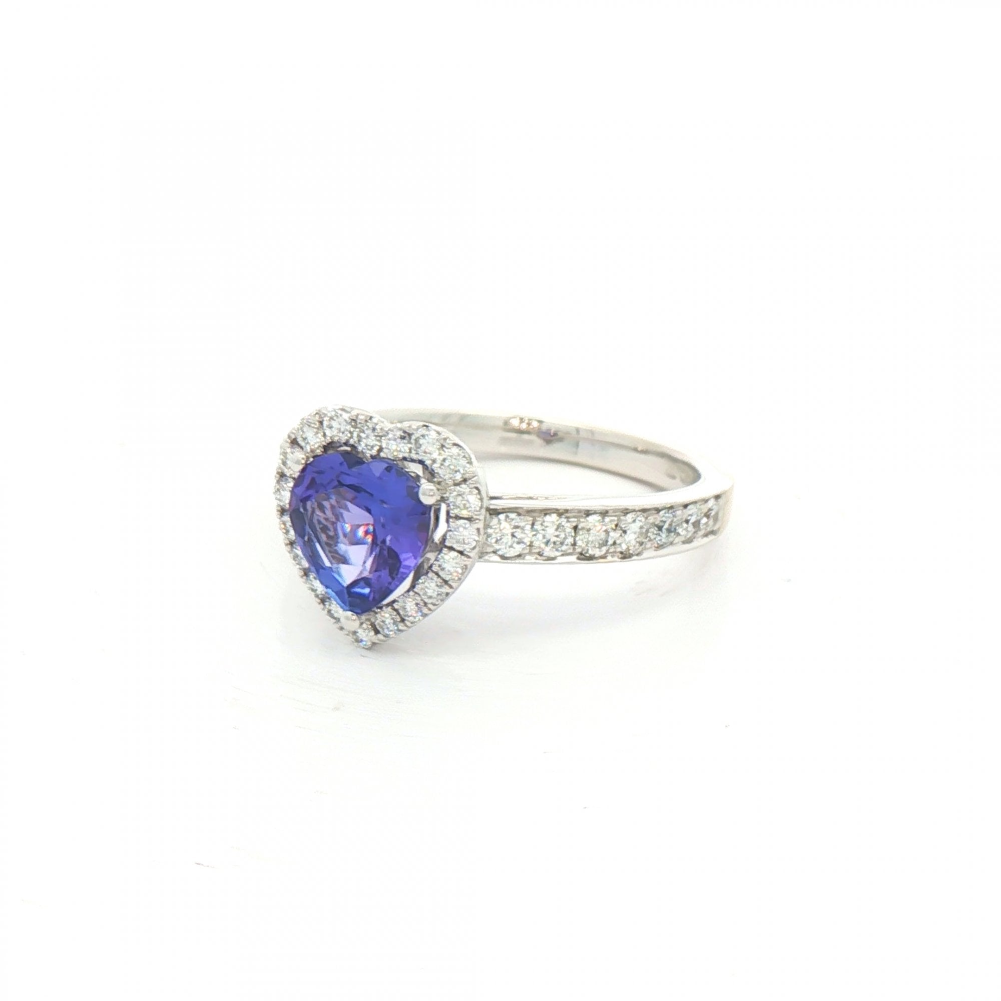1.10ct Fancy Cut Tanzanite & Natural Diamond 0.58ct Halo With Shoulders in 18ct White Gold