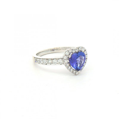 1.10ct Fancy Cut Tanzanite & Natural Diamond 0.58ct Halo With Shoulders in 18ct White Gold