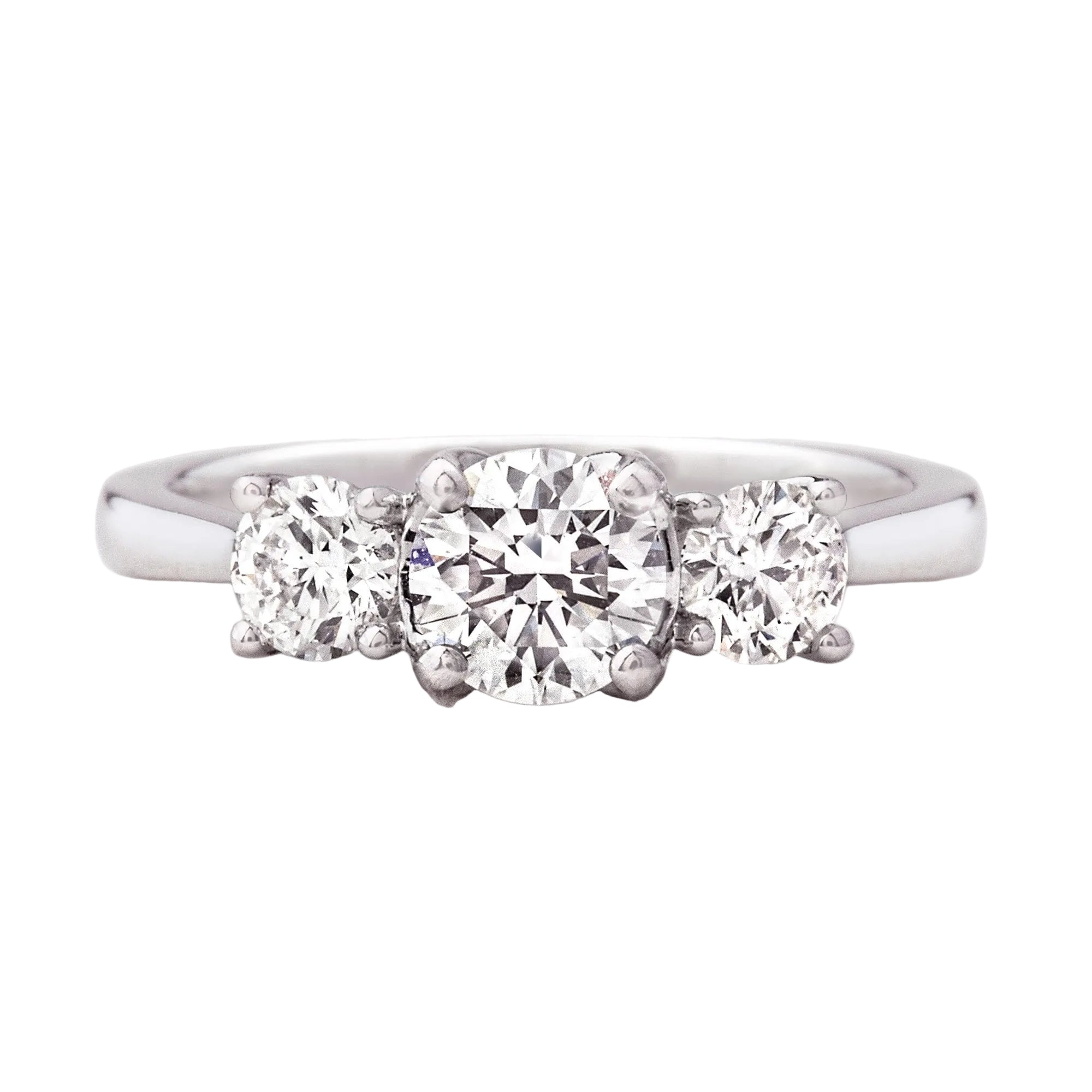 1.14ct E VS2 GIA Certified Round Natural Diamond Three Stone Ring Set In Platinum