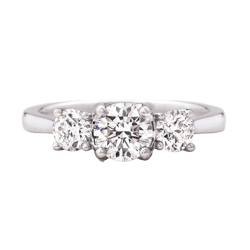 1.14ct E VS2 GIA Certified Round Natural Diamond Three Stone Ring Set In Platinum