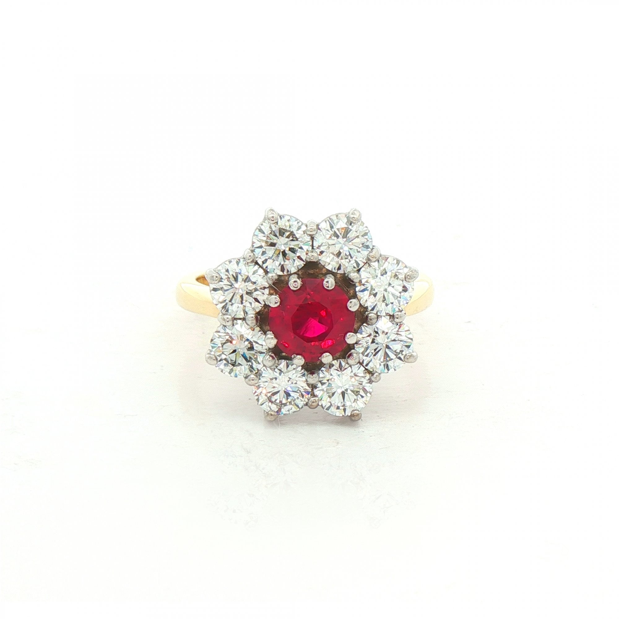 1.14ct Ruby & 2.44ct Natural Diamond Cluster Ring 18ct Yellow Gold