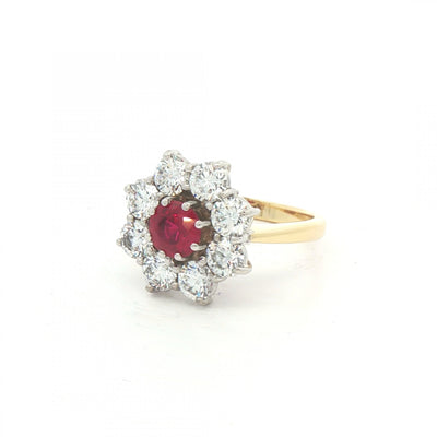 1.14ct Ruby & 2.44ct Natural Diamond Cluster Ring 18ct Yellow Gold