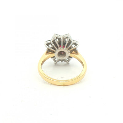 1.14ct Ruby & 2.44ct Natural Diamond Cluster Ring 18ct Yellow Gold