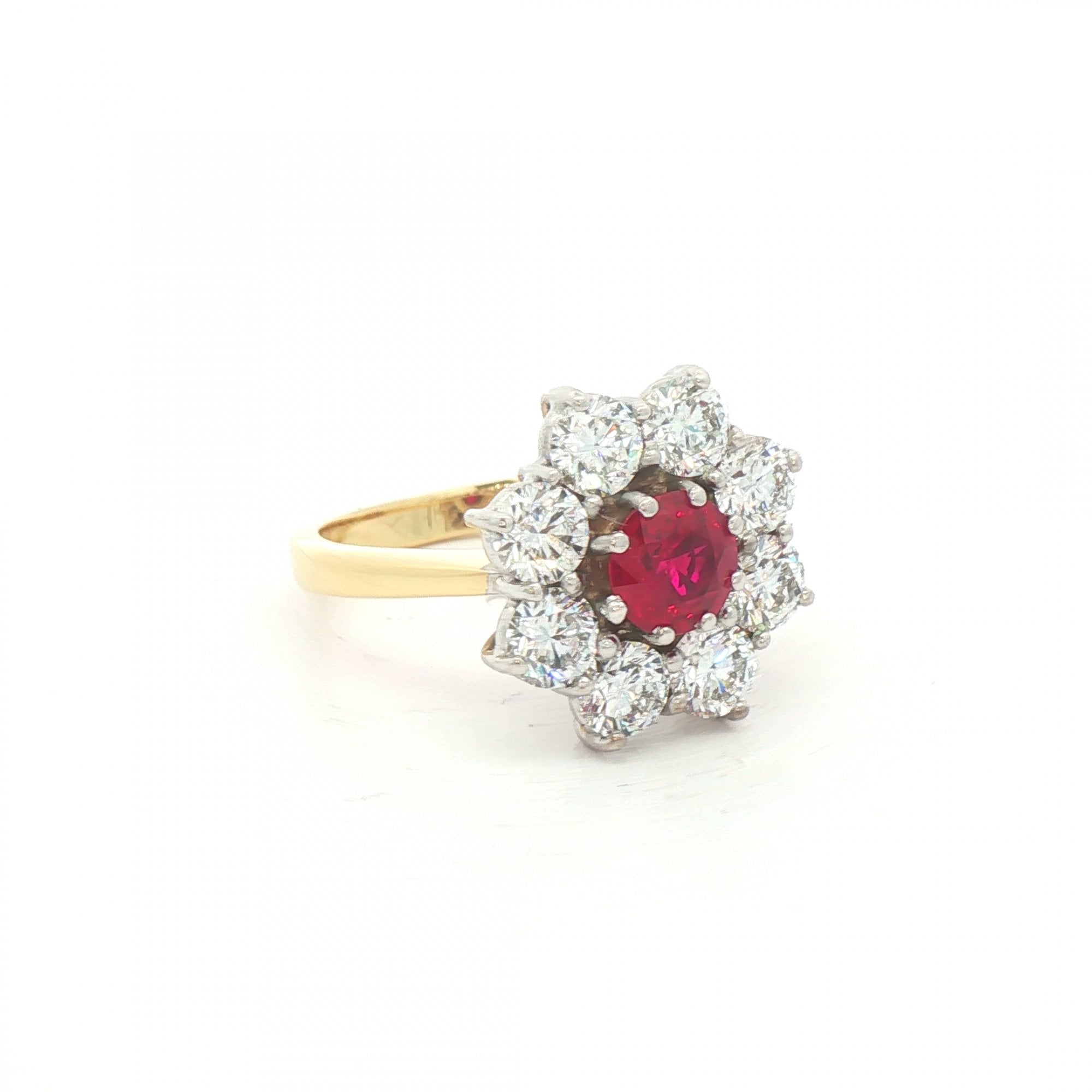 1.14ct Ruby & 2.44ct Natural Diamond Cluster Ring 18ct Yellow Gold