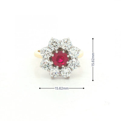 1.14ct Ruby & 2.44ct Natural Diamond Cluster Ring 18ct Yellow Gold