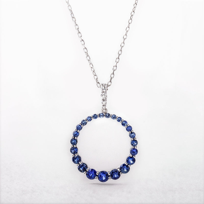 1.14ct Sapphire & 0.06ct Diamond Open Circle Hoop Pendant Bail in 18ct White Gold