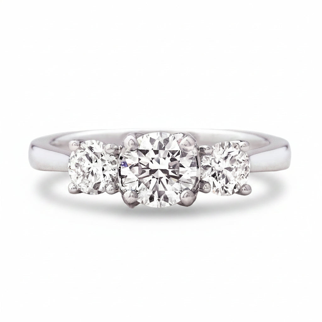 1.15ct E vs2 GIA Certified Round Natural Diamond Three Stone Ring Set In Platinum