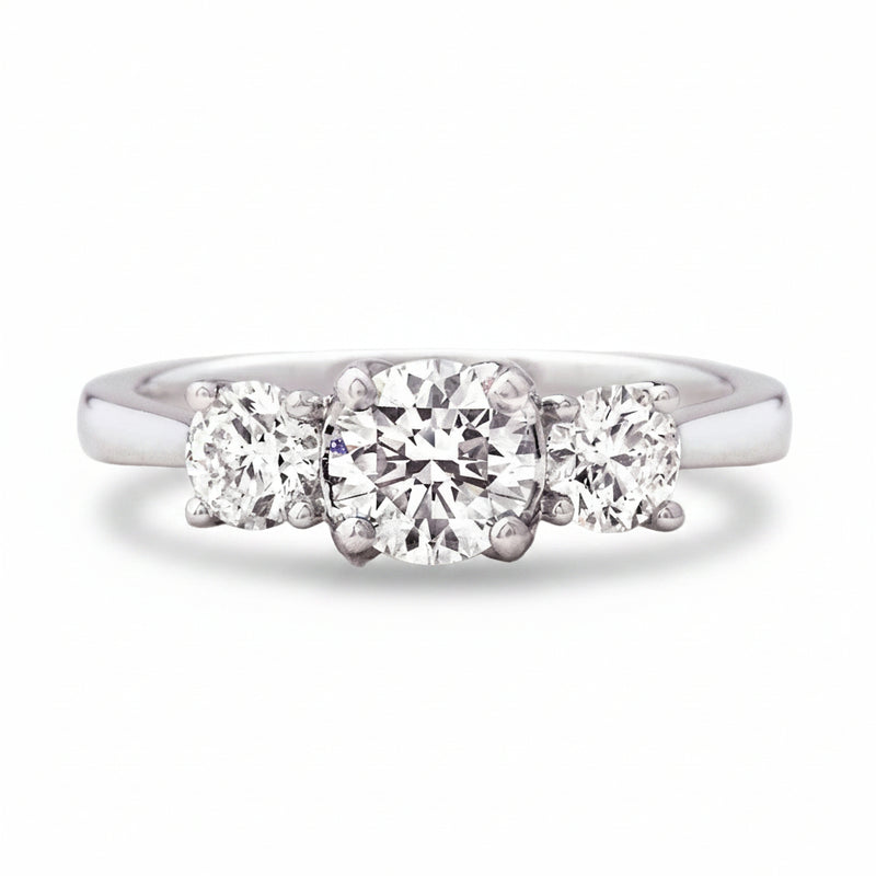 1.15ct E vs2 GIA Certified Round Natural Diamond Three Stone Ring Set In Platinum