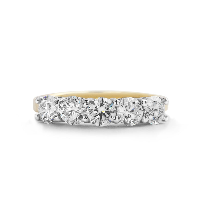 1.18 F VS Round Natural Diamond Five Stone Ring Set in 18ct Yellow Gold
