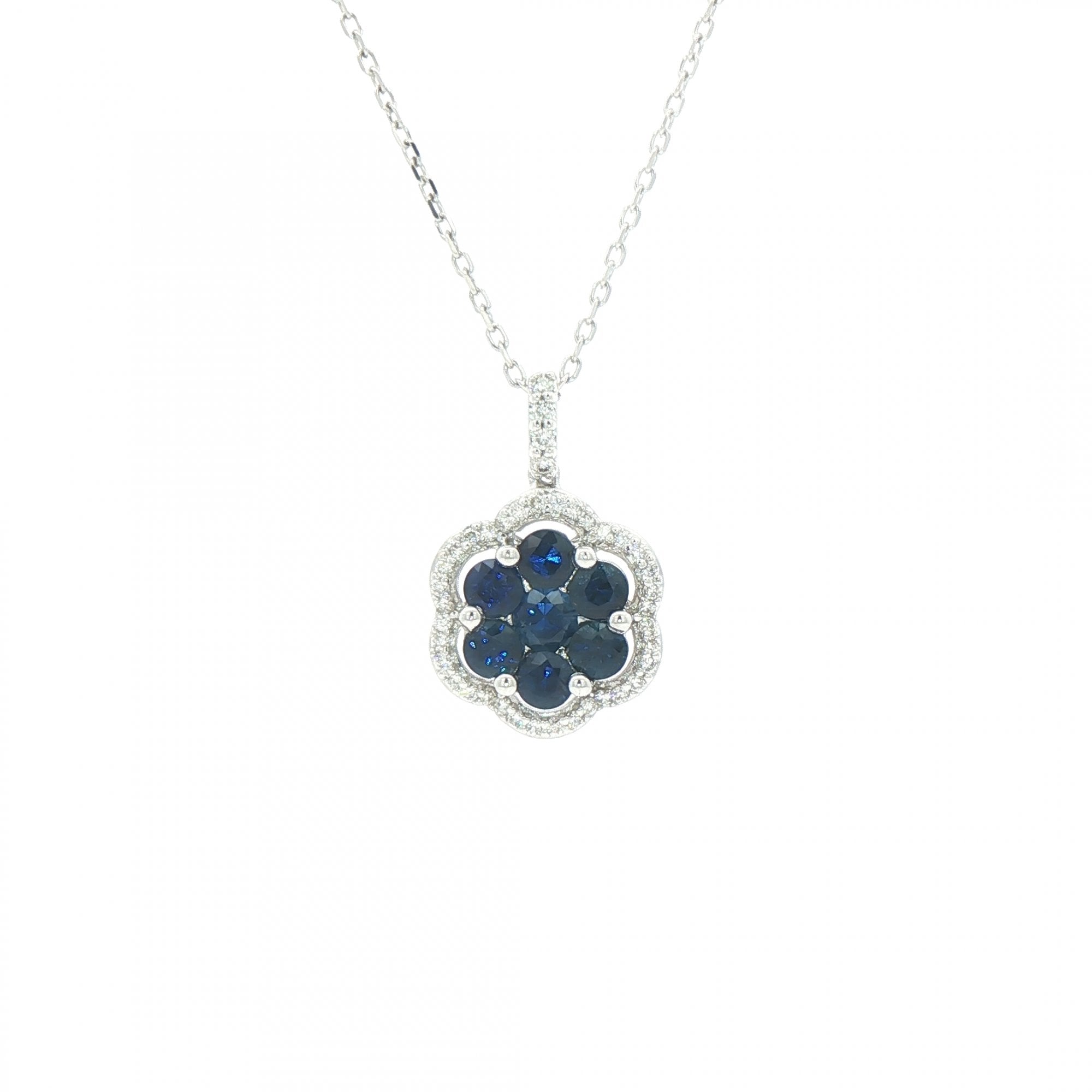1.20 Sapphire & 0.24 Natural Diamond Flower Pendant in 18ct White Gold