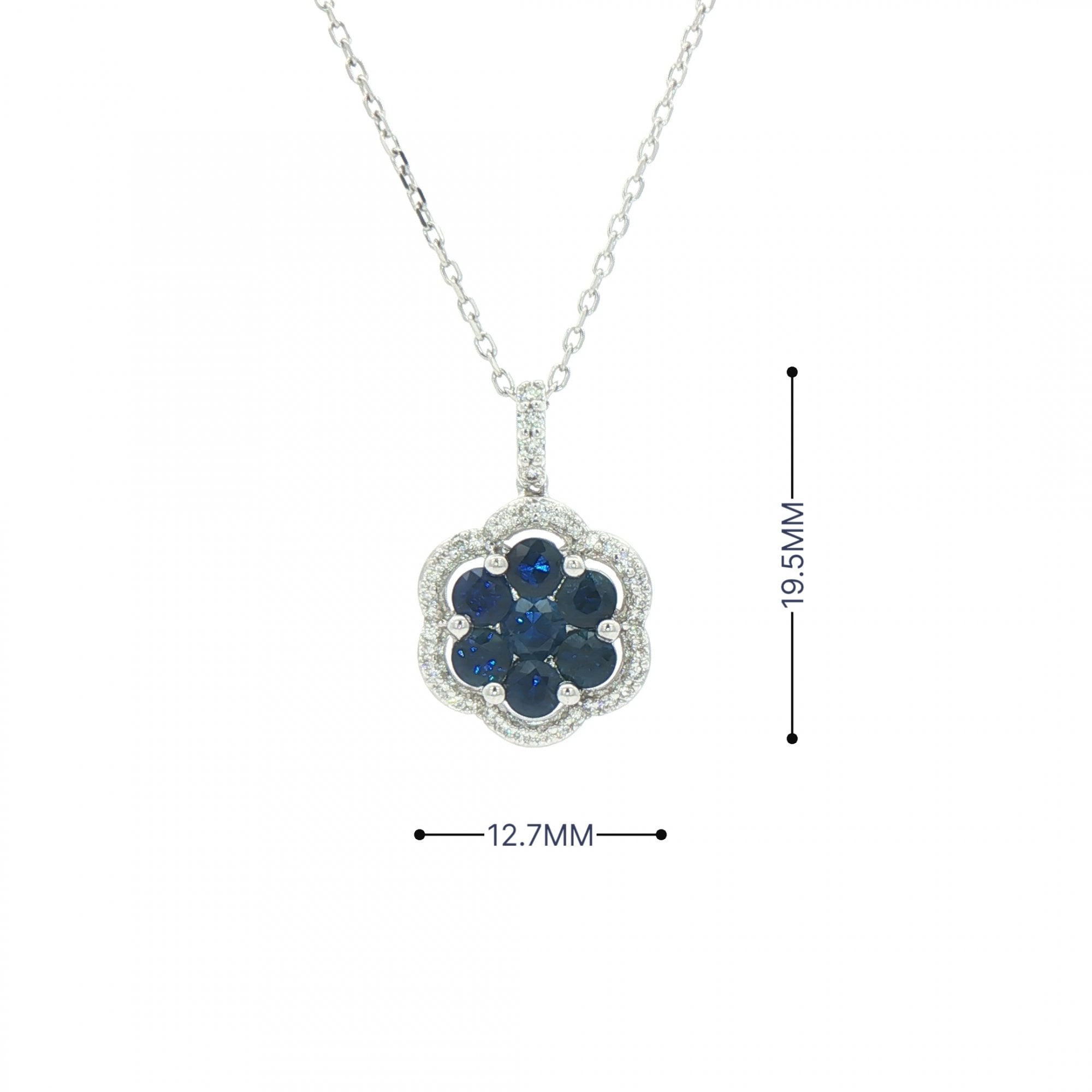 1.20 Sapphire & 0.24 Natural Diamond Flower Pendant in 18ct White Gold