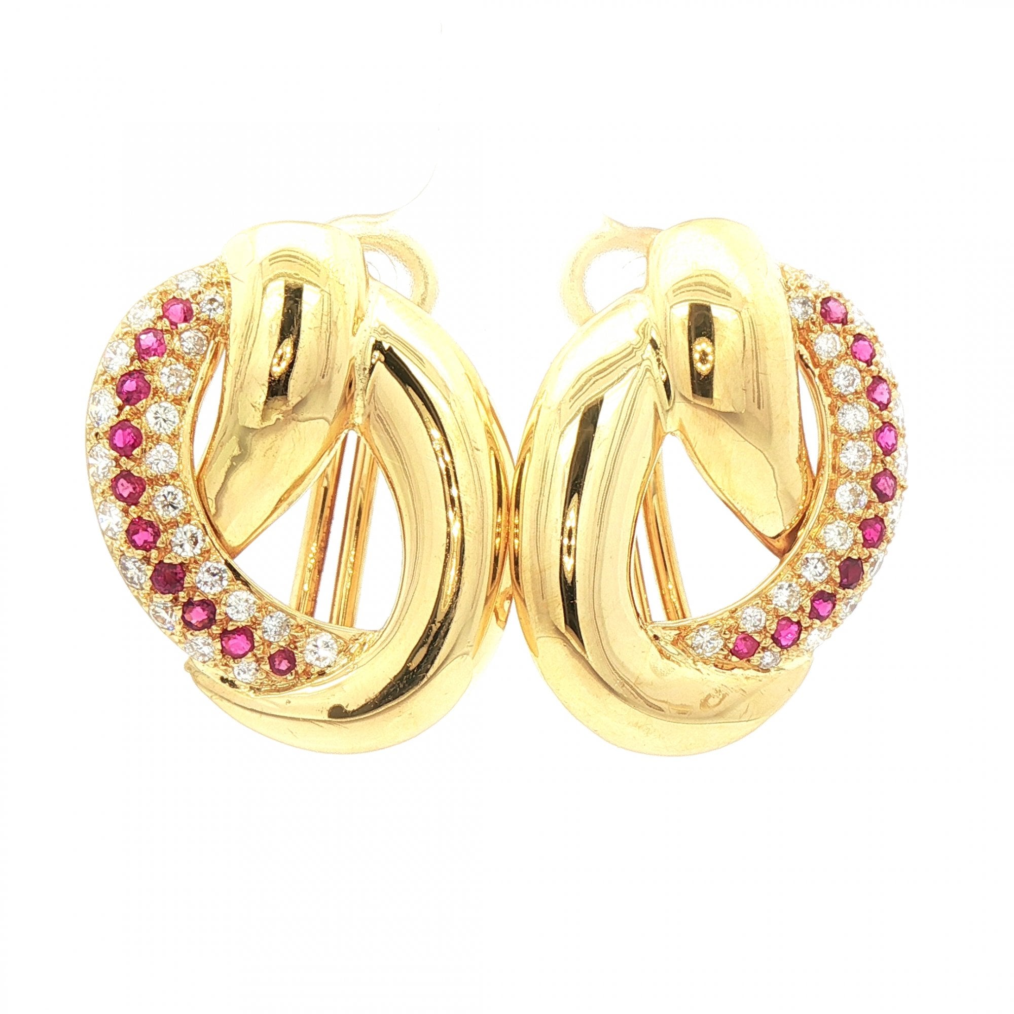 1.20ct Natural Diamond & 0.60ct Ruby Large Earring in 18ct Yellow Gold