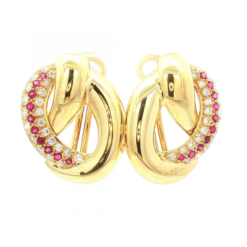1.20ct Natural Diamond & 0.60ct Ruby Large Earring in 18ct Yellow Gold