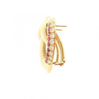 1.20ct Natural Diamond & 0.60ct Ruby Large Earring in 18ct Yellow Gold
