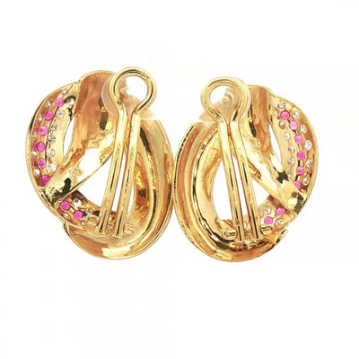1.20ct Natural Diamond & 0.60ct Ruby Large Earring in 18ct Yellow Gold